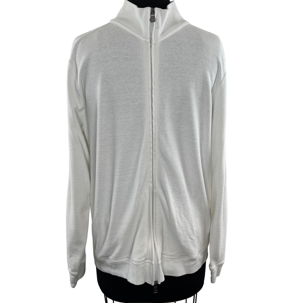 HUGO BOSS Cotton Linen Blend White Full Zip Lightweight Sweater Men's Medium M